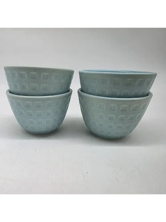 Pier 1 Blue Textured Stoneware Cups Set Of 4 - Picture 3 of 4